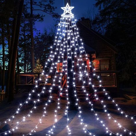 Guirlande lumineuse de Noël en forme d'étoile, guirlande lumineuse en cascade pour sapin de Noël, 8 modes, étanche, décoration intérieure et extérieure pour terrasse, vacances, mariage (blanc froid) (1/5)