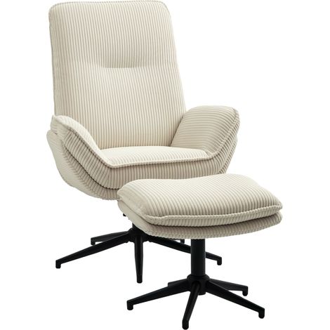 Fauteuil pivotant rembourré avec repose-pieds, fauteuil inclinable moderne pour salon, chambre, bureau, beige
