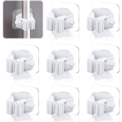 8 Pièces Support Balais Mural, Accroche Sans Percer, Design Double Roue, Pour Cuisine Salle De Bain Garage