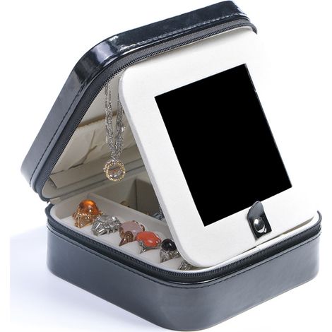 Boite À Bijoux De Voyage Avec Miroir - Organisateur Compact Pour Boucles D Oreilles Anneaux Colliers - 1 Pièce (1/5)