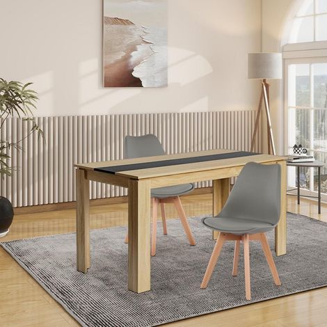 Esstischgruppe 140cm Eiche-Schwarz mit 2 grauen Stühlen (1/5)