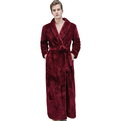 1 peignoir long homme, en polaire douce, avec capuche double épaisseur, ceinture à nouer et poches spacieuses, pour intérieur et détente (1/5)