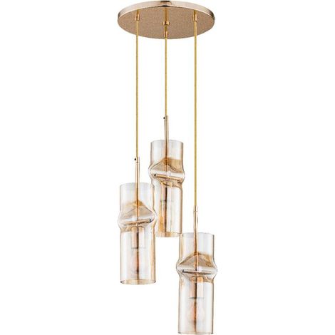 Alfa Kapris Gold Modern 3-Light Chandelier Pendant Ceiling Lamp, Brass Metal & Glass Shades, E27 3x60W, Adjustable Height up to 95 cm, Dimmable Indoor IP20 (1/4)
