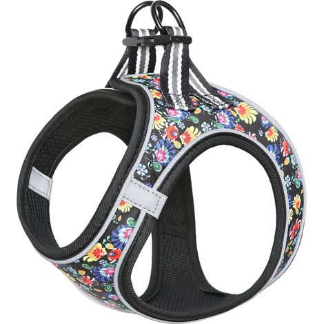 Harnais Petit Chien, Harnais Chien Chiot, Motif Floral, Fleur Noir, M (1/5)