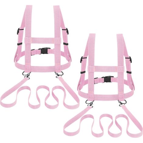 2 laisses roses pour enfants, réglables, idéales pour l'équitation, le ski, les jeux de rôle et autres jeux. (1/5)