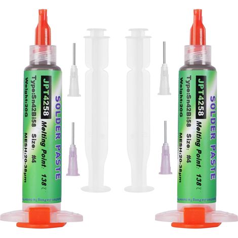 Flintronic Pâte à souder à l'étain à Seringue, 138°C Sn42 Bi58 Sans plomb Pâte à souder pour soudure PCB BGA SMD Réparation Électronique(2  20g)