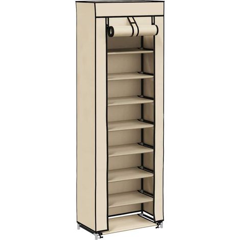 Armoire à Chaussures, Meuble Étagère de Rangement, avec housse Crème 57x29x162 cm Tissu OIB5239E (1/5)