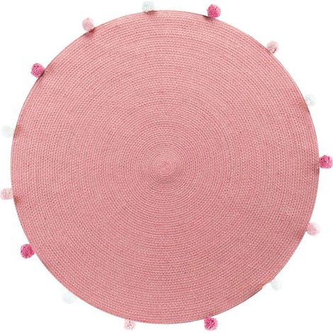 Tapis rond pompons 90 cm Pompomparty dragée