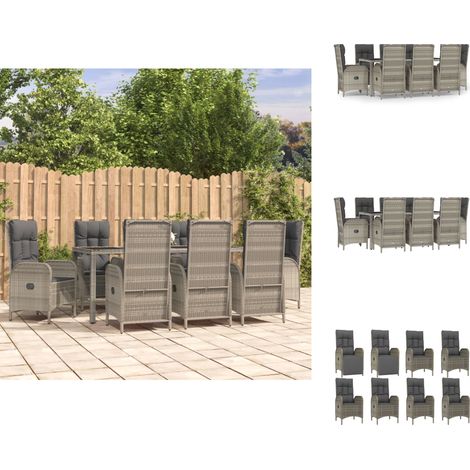 Gartenmöbel-Sets - Living 9-tlg. Garten-Essgruppe mit Kissen Grau Poly Rattan (1/5)