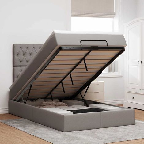 Cadre de lit ottoman avec matelas taupe 120x190 cm tissu (1/5)