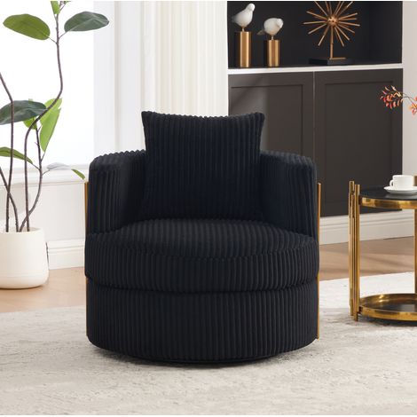 Fauteuil pivotant 76x79x78 cm en velours côtelé noir, avec rangement pour salon FloraGrace (1/5)