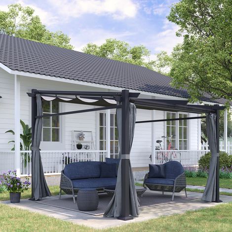 Pergola 2,97 x 2,95 m, pavillon hydrofuge avec pare-soleil, panneaux latéraux, couverture de terrasse, polyester, gris foncé (1/5)
