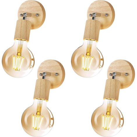 4 Pièces Applique Murale Interieur, Rotation  Lampe Murale Bois,Rétro E27 Luminaire Interieur pour Chambre Salon Couloir Salle à Manger [Classe énergétique E]