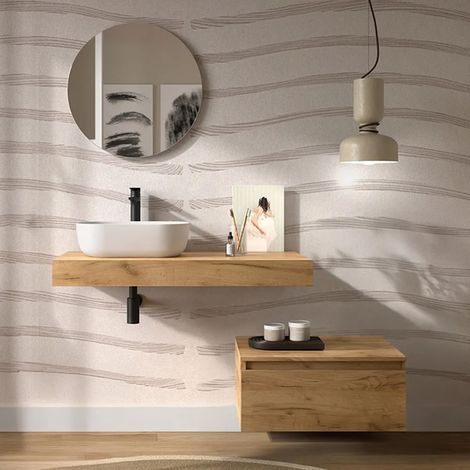 Composizione bagno con mensolone 120 cm e cassettiera sospesa 80 cm in rovere africa - Sumo (1/5)