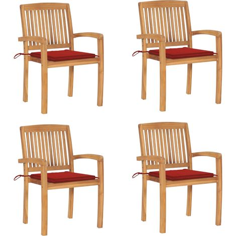 Lot de 4 Chaises de jardin empilables avec coussins - Chaises d'extérieur pour terrasse/jardin Teck solide BV916602 - BonneVie (1/5)
