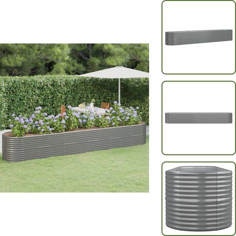 Lit surélevé de jardin Acier enduit de poudre 440x80x68 cm gris - Jardinière Surélevée - Bac À Fleurs - Pot De Fleurs Extérieur - Décoration Jardin - Plante Grimpante (1/5)