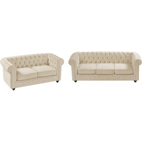 Divano 3 posti e 2 posti in Velluto Beige - CHESTERFIELD (1/4)