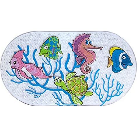 Duschmatte, 39 cm x 69 cm, rutschfeste Duschmatte mit Saugnäpfen, maschinenwaschbare Badematte fürs Badezimmer (Unterwasserwelt)