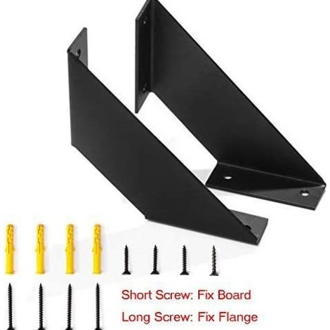 Equerre Etagere Murale - 15 cm - Acier - Charge Lourde - Pour Planches Bois 2,5 à 5 cm d'Épaisseur - Noir Mat - 2 Pièces