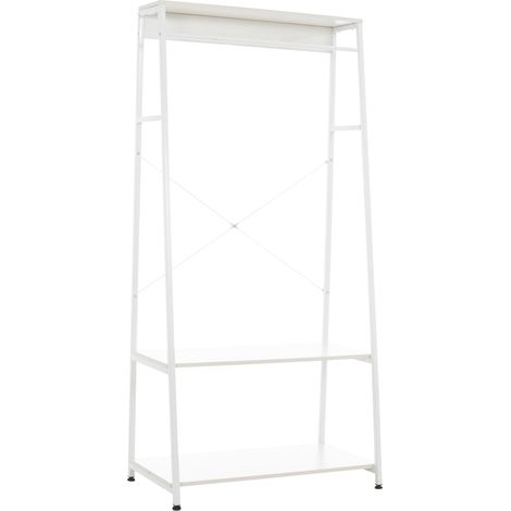 Portant Luton avec 1 Barre et 2 étagères de rangement Blanc (1/5)