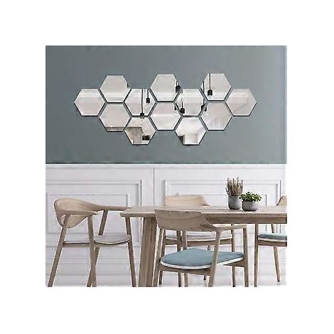 Miroir décoratif, autocollant mural hexagonal pour salon, miroir en acrylique argenté, décoration de chambre, ornement d'intérieur, lot de 12 (1/5)