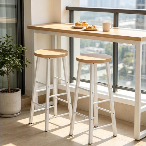 Pack de 2 taburetes de bar industriales de 71 cm en MDF y metal, roble claro (1/4)