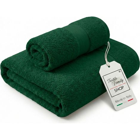 Paire de serviettes Verdone pour le visage et les invités - 100 % coton éponge 450 g/m² Fabriqué en Italie