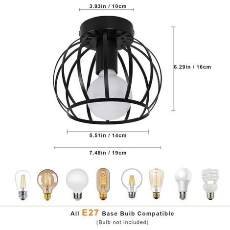 Plafonnier - Cage Métal - Design Vintage Pastèque - E27 - Pour Couloir Grenier Balcon - 1 Pièce (1/5)