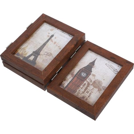 Cadre Photo Triple Pliable en Mdf Marron avec Charnières en Acier Inoxydable, Design Moderne et Minimaliste pour Afficher 6 Photos la Maison ou Lors de Remises de Diplômes (1/5)