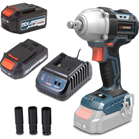 Boulonneuse à chocs 20V - 500Nm avec moteur brushless livrée avec 1 batterie 2Ah, 1 batterie 4Ah et un chargeur rapide. (1/4)