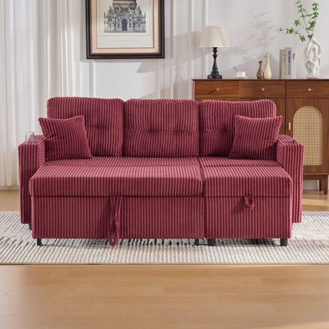 Divano letto 196x82x85 cm rosso vino in velluto a coste con contenitore, USB-C, LED e portabicchieri (1/5)