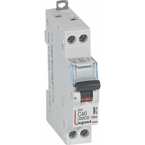 Disjoncteur DX³6000 10kA arrivée haute et départ bas à vis U+N 230V - 40A - courbe C - 1 module - LEGRAND