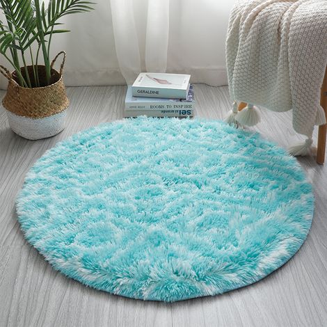 Flauschiger Bodenteppich aus Kunstfell, flauschiger Teppich mit Farbverlauf, dekorative Bodenmatte für Schlafzimmer, Wohnzimmer, Esszimmer, 40 x 60 cm, blaues Quadrat
