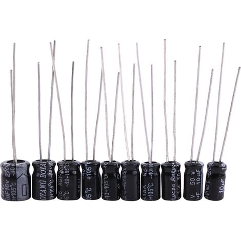 Kit d'assortiment de 125 condensateurs électrolytiques de 1 µF à 2200 µF (25 valeurs). (1/5)