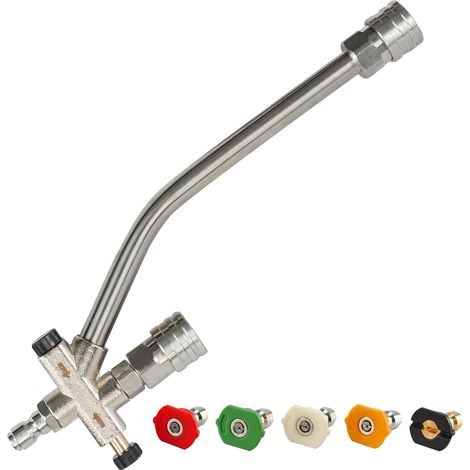 Lance double fonction HP – Buse + canon mousse – Commutation instantanée – Acier inox – 4000 PSI – 5 buses – 1/4" – Auto, terrasse, façade (1/4)