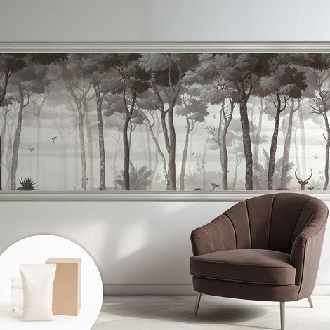 Papier peint intissé mural avec imprimé motifs décoratifs - style contemporain - Colle incluse gratuite Magie de la forêt 250x104 cm (1/5)
