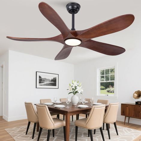 52 pouces Ventilateur de Plafond avec Éclairage et Télécommande, 5 Pales en Bois Massif, 3CCT, Intensité Variable, 6 Vitesses, Fonctionnement Silencieux,Adapté aux Chambres,Salons et Chambres d’Amis (1/5)