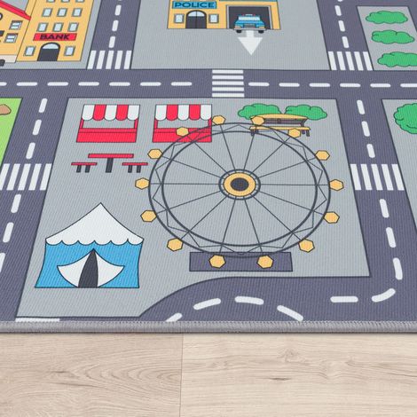 Paco Home Spielteppich Kinderteppich Kinderzimmer Straßenteppich Mit Auto Motiv, In Grau 80x150 cm