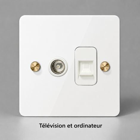 Prise murale TV et ordinateur panneau acier inoxydable blanc 86x86 mm type 86 pour installation encastrée ou en saillie 220-250V – 10 × 10 × 10 cm – Livraison gratuite (1/5)