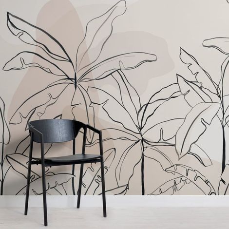 Papier Peint Tropical - Feuilles Graphiques Minimalistes - 150 x 250 cm (1/2)