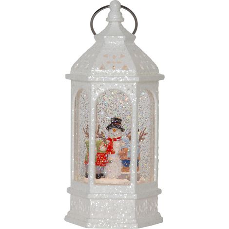 LED Schneelaterne ,Vinter' mit Glitzer, wassergefüllt, Schneemann, Batterie + Timer, H 23cm (1/3)