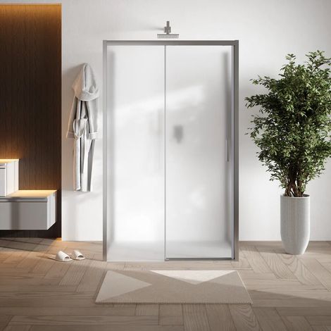 Cabine de douche à trois côtés chromée 80 x 120 x 80 cm avec porte coulissante et deux parois fixes en verre opaque de 6 mm h 190 Pinus (1/4)