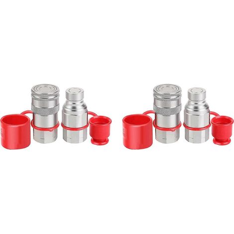 Raccord rapide hydraulique 1/2" NPT pour chargeuse compacte, face plate, avec 4 capuchons anti-poussière. (1/5)
