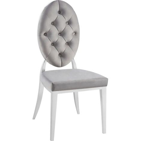 Lot de 4 chaises MEDAILLON capitonnées chrome et velours Gris (1/3)