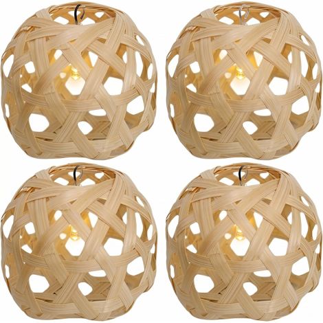 Lot De 4 Mini Abat-Jour En Bambou Tressé Couvercle De Lampe Rustique Pour Lampe De Chevet Guirlandes Lumineuses Décoration De Mariage Fête Et Maison 2.36 X 2.36 X 1.97 in (1/5)
