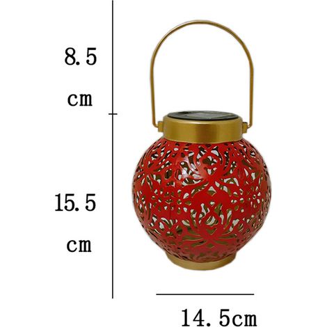 Luminaire solaire suspendu en fer forgé sphère pivoine ajourée imperméable projection extérieur jardin balcon villa 0032 rouge (1/3)