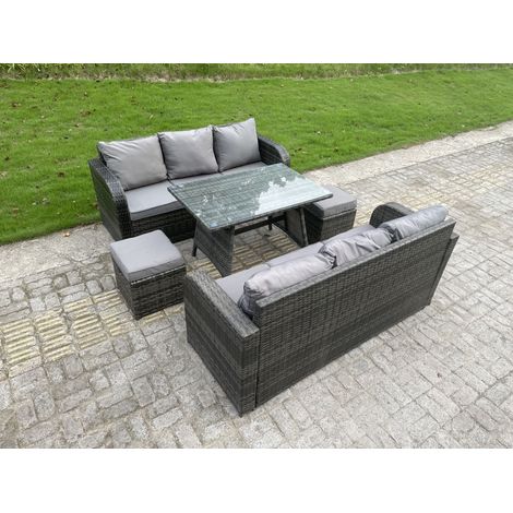 Fimous Polyrattan Gartenmöbel set mit Esstisch Lounge Sofa Liegestühle kleinen Hockern 8-Sitzer