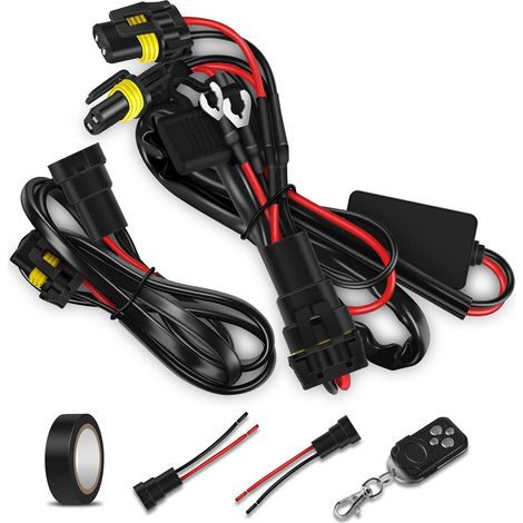 Kit Relais Faisceau Câblage Lumière LED Universel avec 1 ou 2 Connexions d'ampoules pour Lampes Travail Auxiliaires Voiture 12V avec Télécommande, 1 Pièces (1/5)