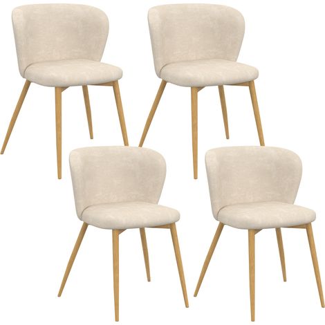 Set di 4 sedie PAULIE in tessuto chenille beige con gambe effetto legno per la sala da pranzo (1/5)