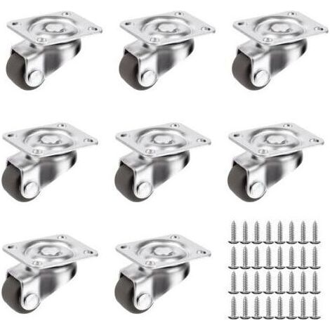 8 Pièces Roulettes pour Meubles, Roulette Meuble, Roulettes Pivotantes à 360 Degrés Meuble, Roue de Meuble Exterieur Silencieuses de Caoutchouc con 32 Vis